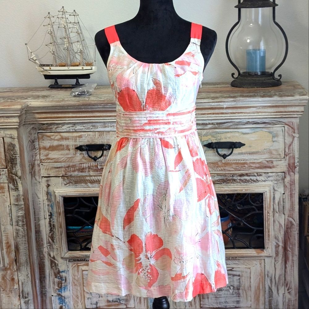 Ann Taylor LOFT Linen Blend Water Color Dress, Size 0